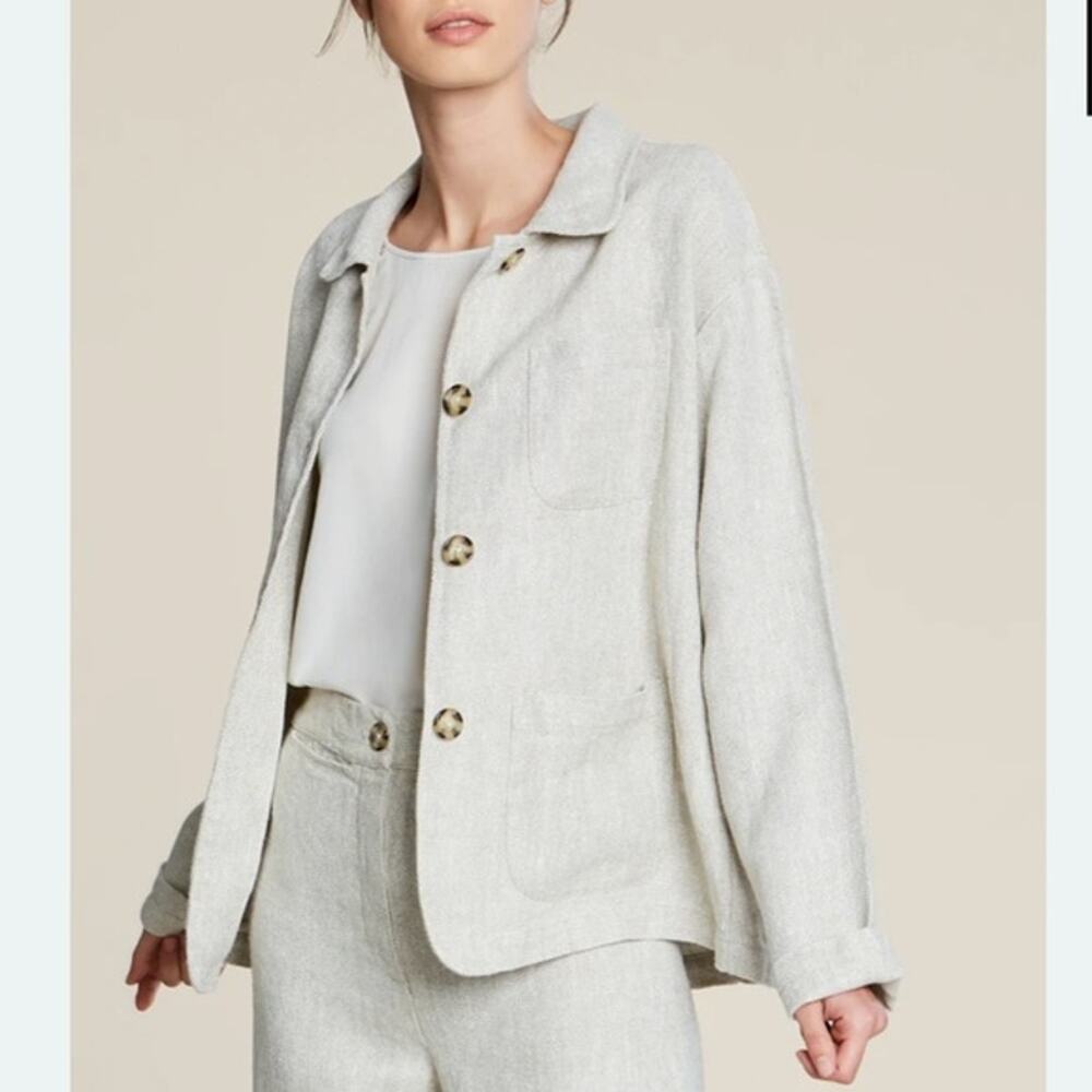 Filosofia Natural Khaki Alexis Woven Lagenlook Heavy Chore Linen Jacket Size XS